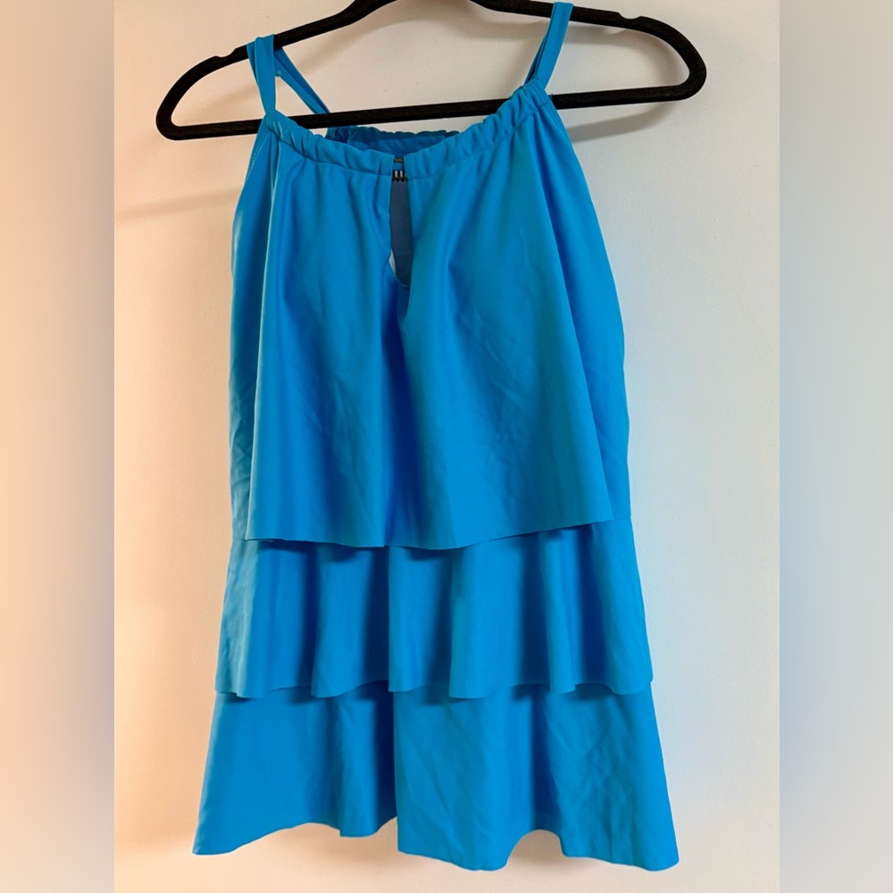 Blue Tiered Midi Swim Skirt